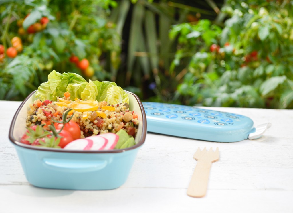 bento vegetarien taboulé boulgour quinoa conriandre café lunch jardin plan de tomate